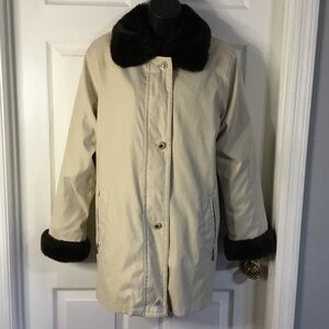 Regent Park khaki jacket with faux fur collar & cuffs, size large.